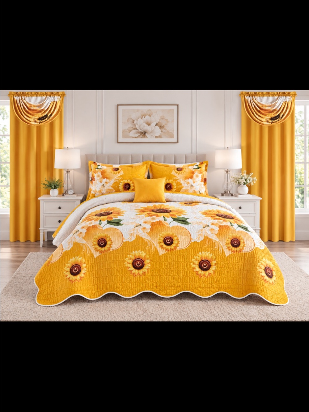 Sunflower Quilt Set in Golden Yellow - 3-Piece Home Bedding detail other photo8p